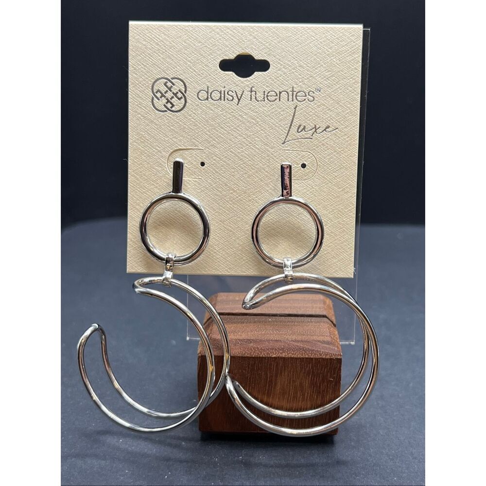 Daisy Fuentes Luxe Silver Tone Open Hoop Contemporary Drop Earrings